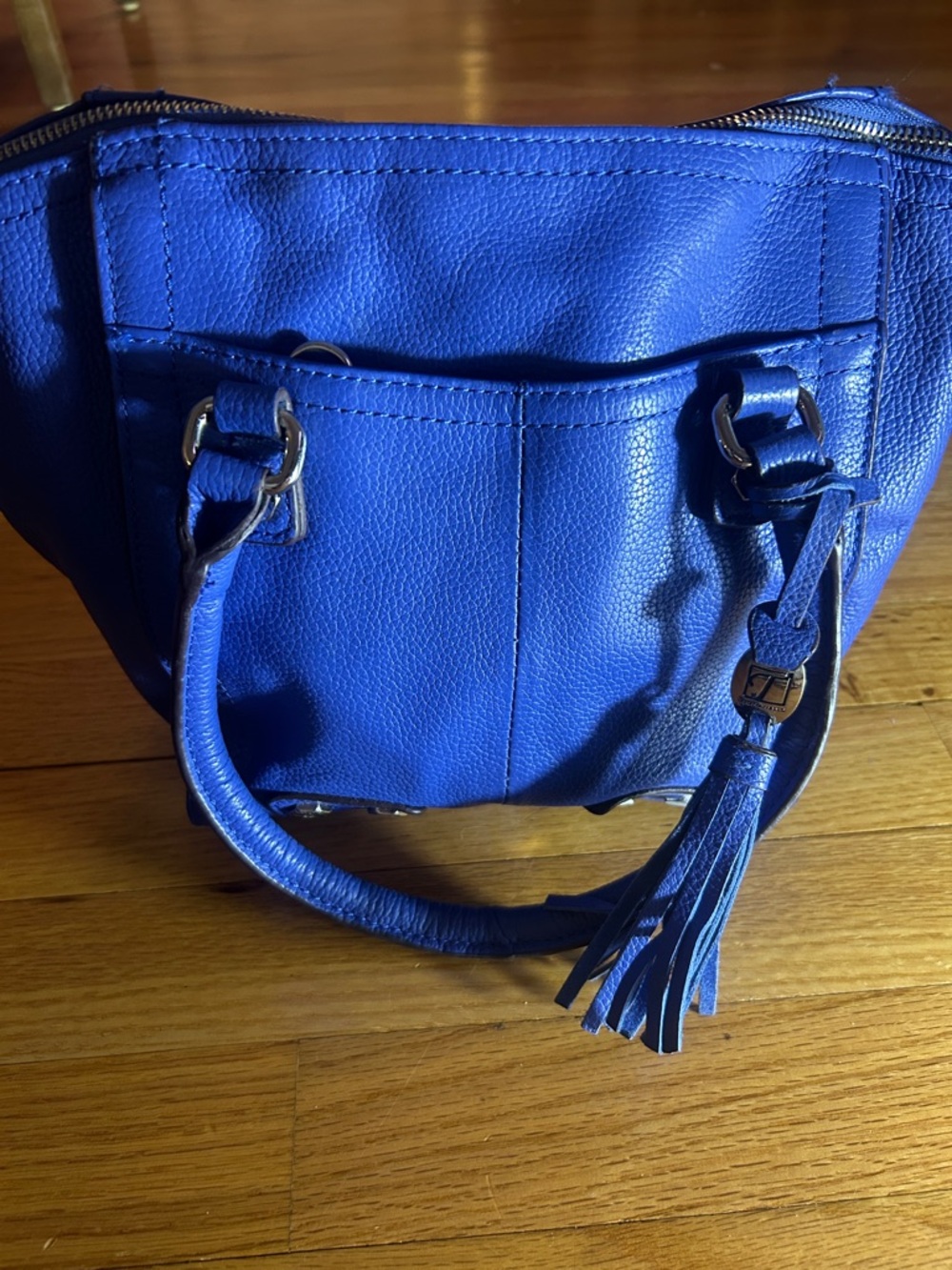 Tignanello Blue Leather Tassel Satchel Handbag